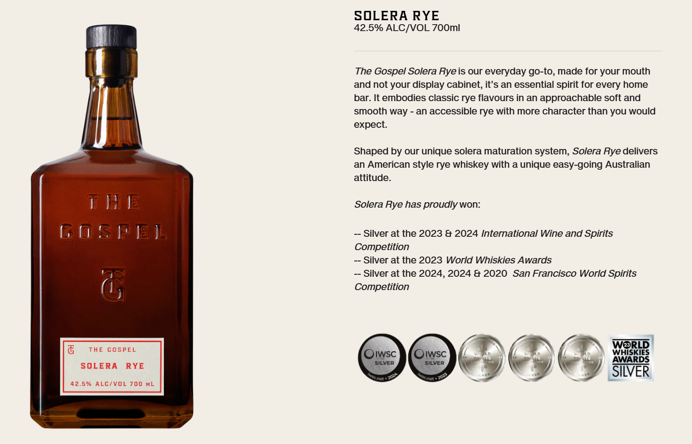 The Gospel Solera Rye 500mL