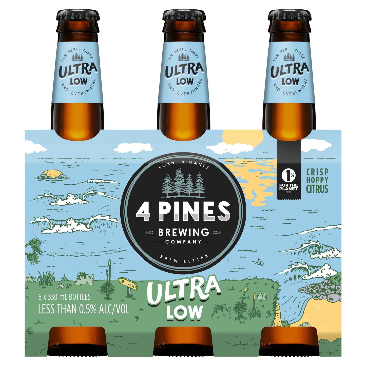 4 Pines Ultra Low Beer 0.9% 330ml Bottle