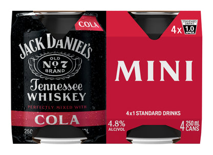 J/Daniel & Cola Mini 4.8% Can 250ml 1/4pk