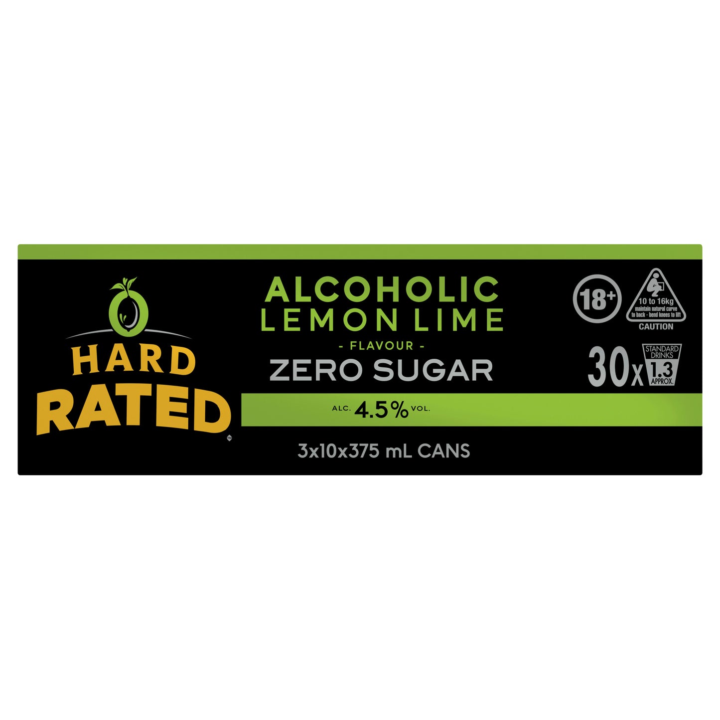 Hard Rated Zero Sugar Lemon Lime 4.5% 375ml Can 10 Pack