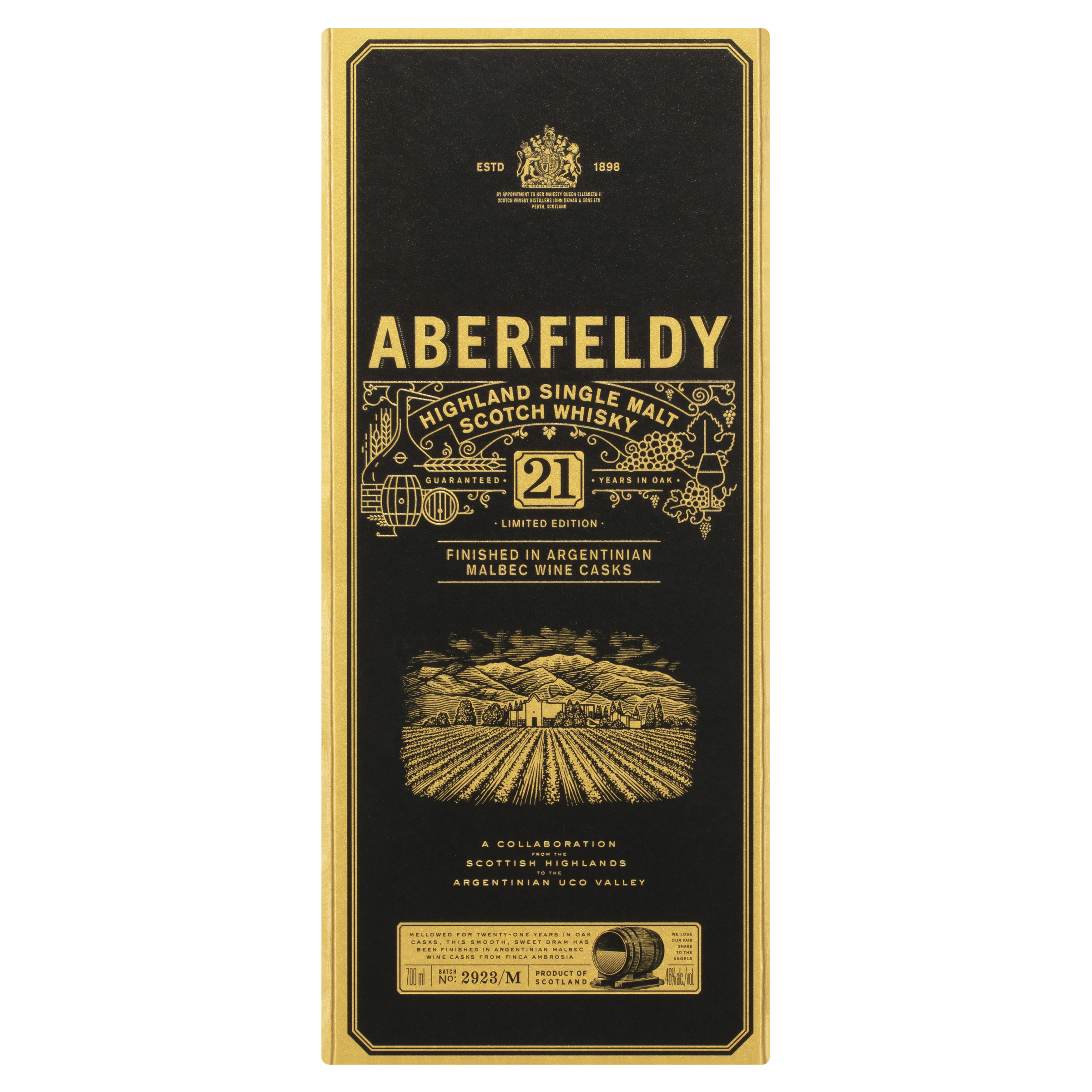 aberfeldy 21 year old scotch single malt whisky, argentinian malbec cask,700ml