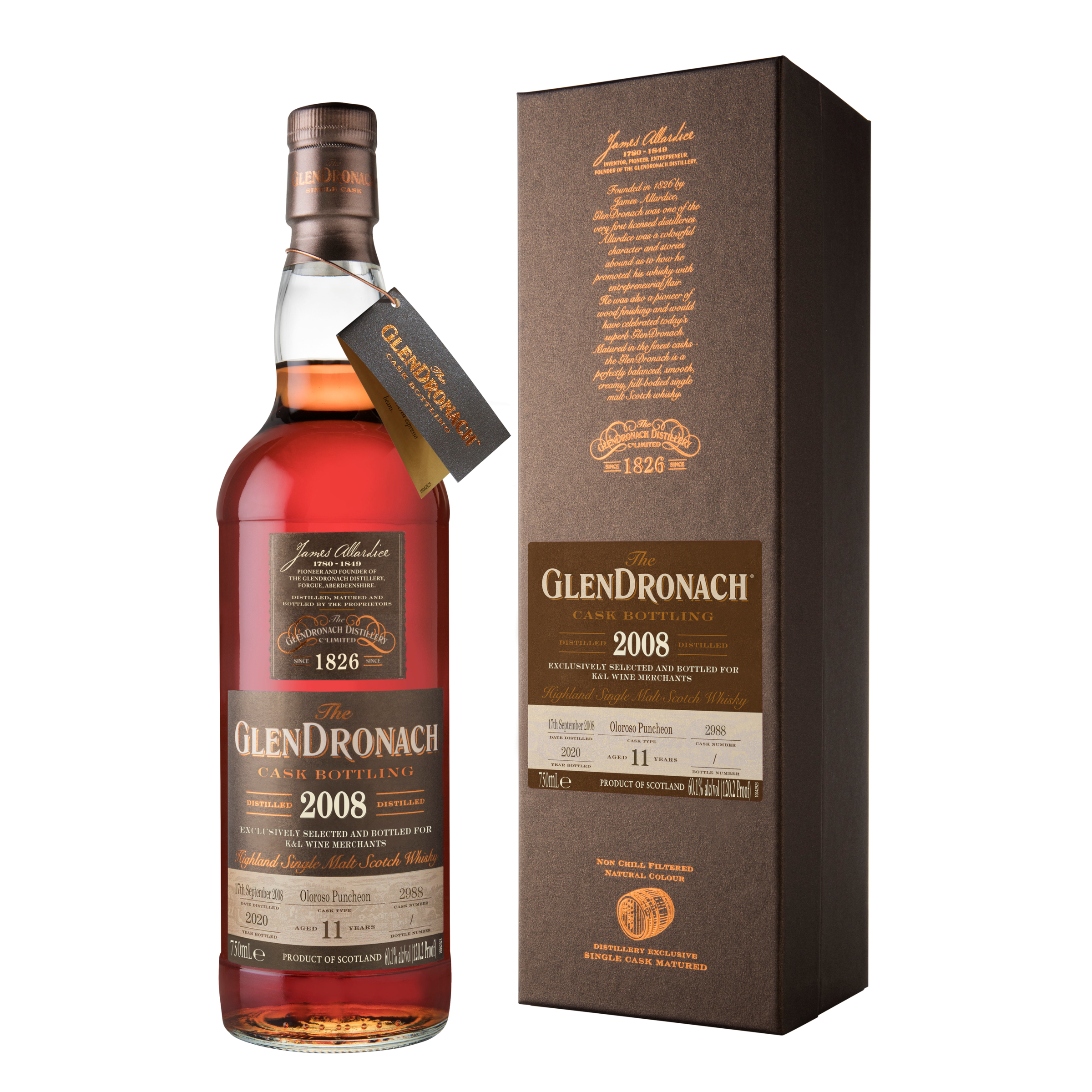the glendronach 11yo single malt scotch whiskey cask strength, 2008 #2988 700ml
