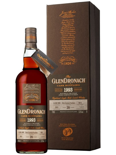 the glendronach 28yo single malt scotch whiskey cask strength #6871 700ml