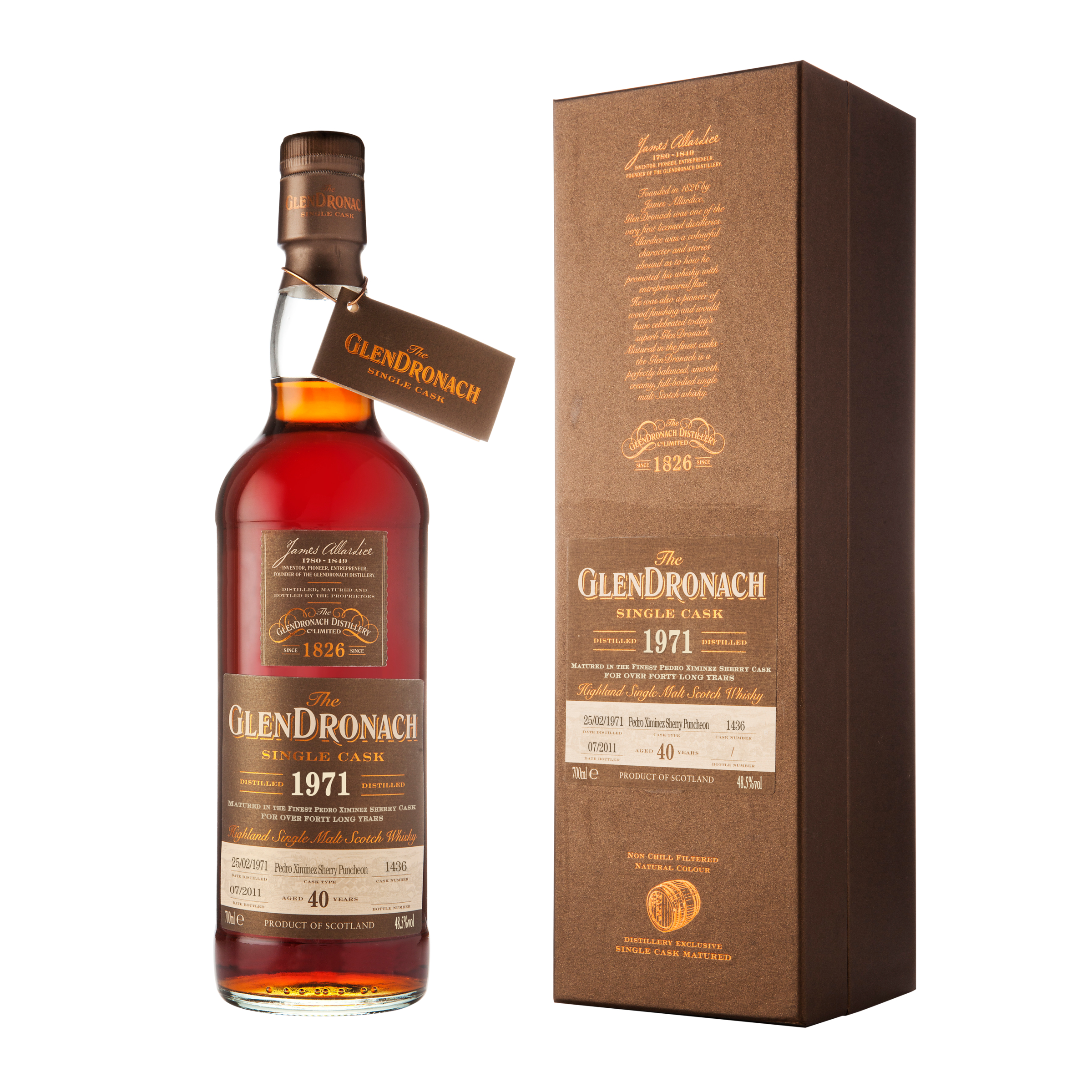 the glendronach 40yo single malt scotch whiskey cask strength, 1971 #1436 700ml