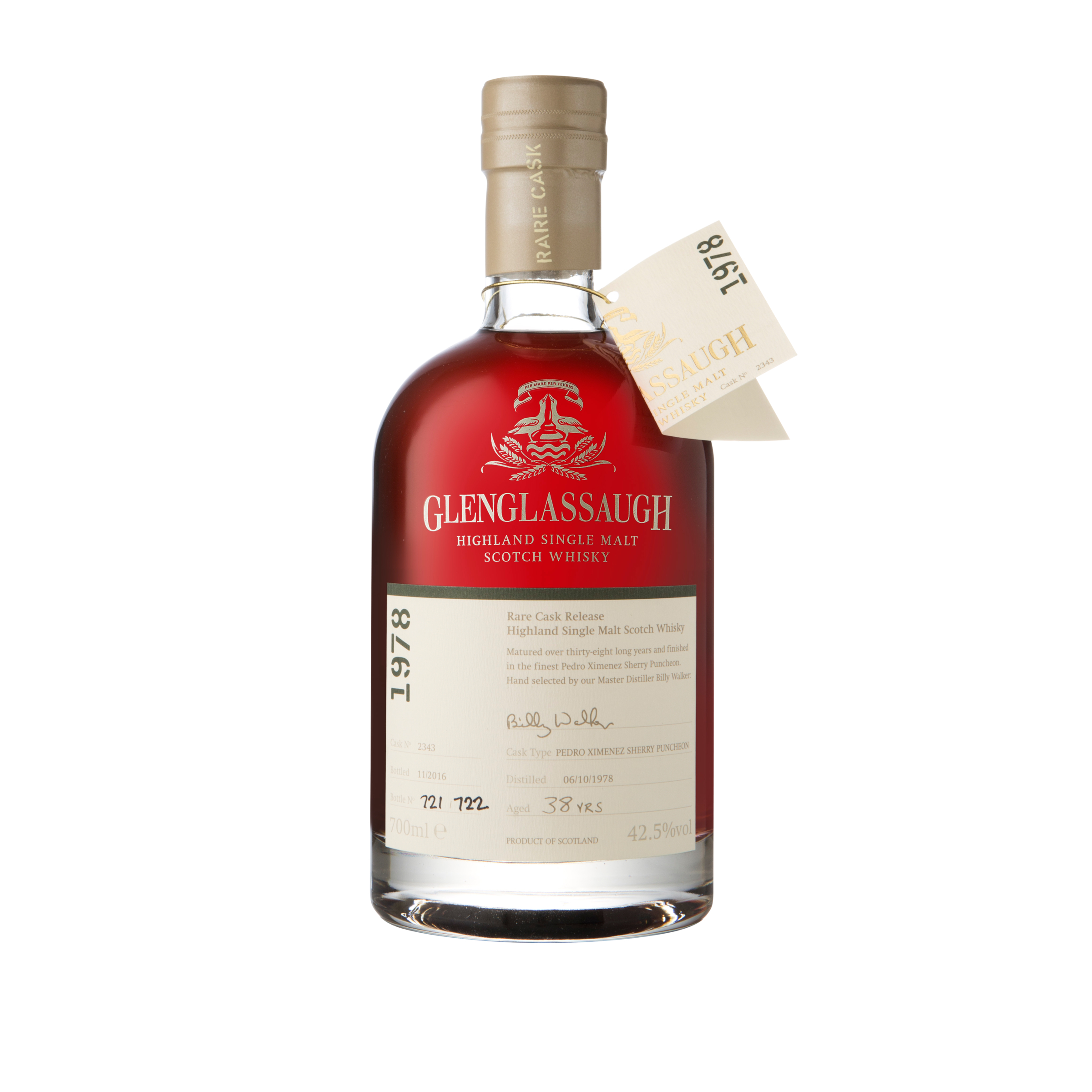 glenglassaugh 38yo single malt scotch whisky rare cask release 1978 batch 3, #2343 700ml