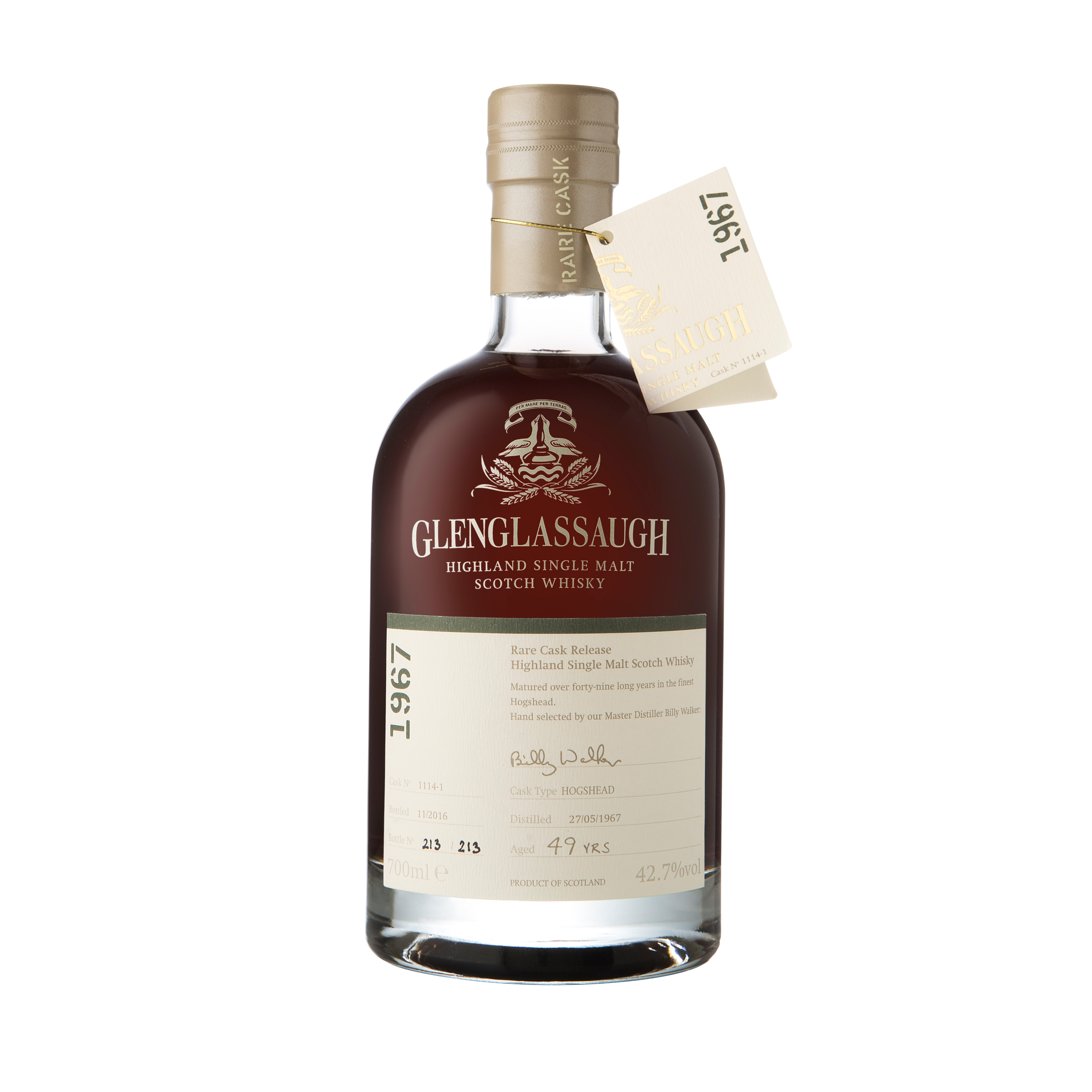 glenglassaugh 49yo single malt scotch whisky rare cask release 1967 batch 3, #11141 700ml