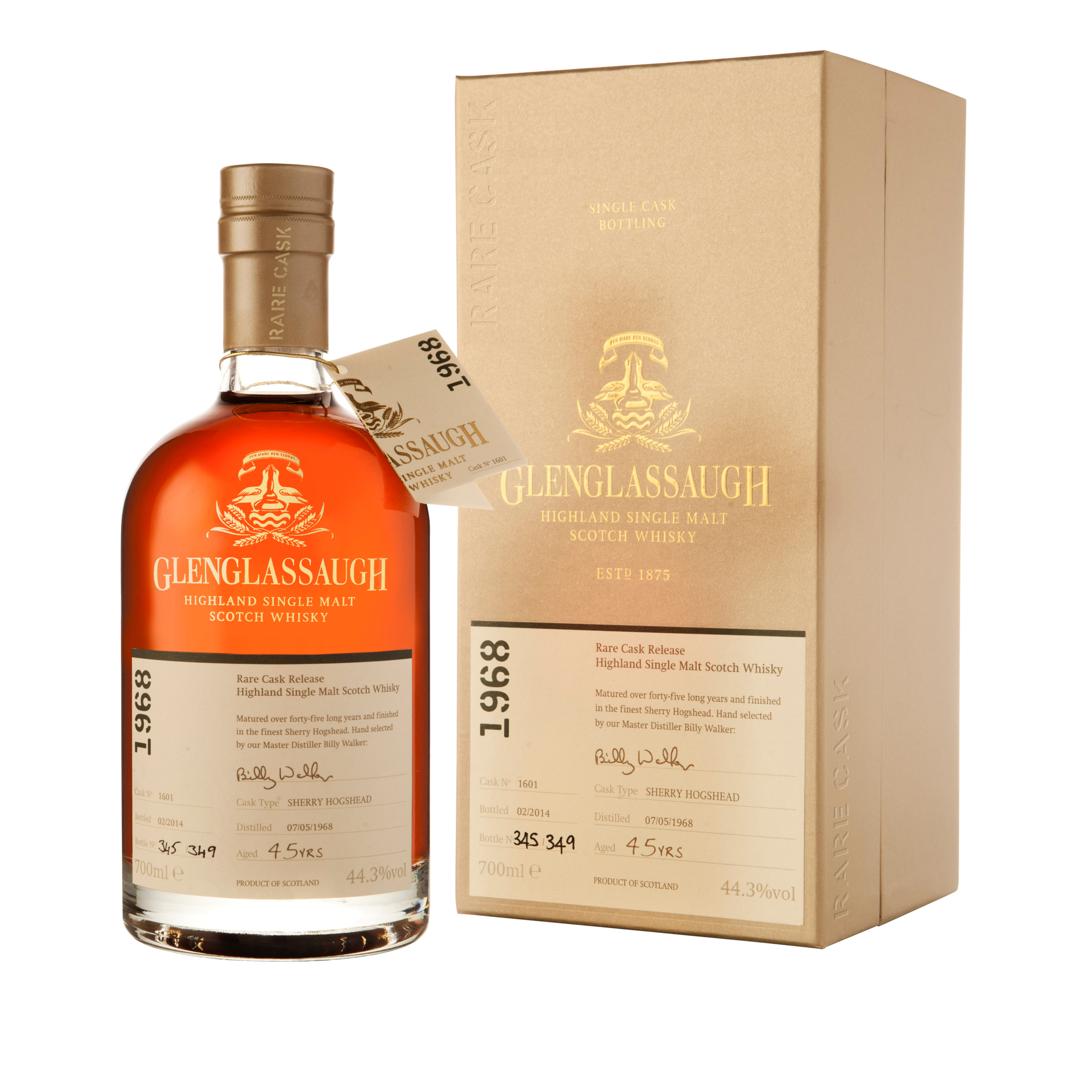 glenglassaugh 45yo single malt scotch whisky rare cask release 1968 batch 1, #1601 700ml