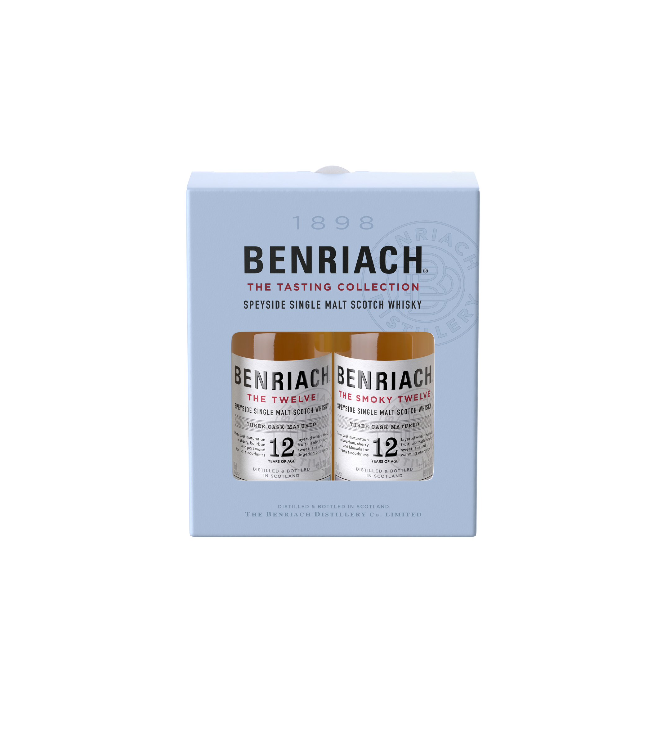 benriach the twelve original & smoky speyside single malt scotch whisky 50ml 2 pack