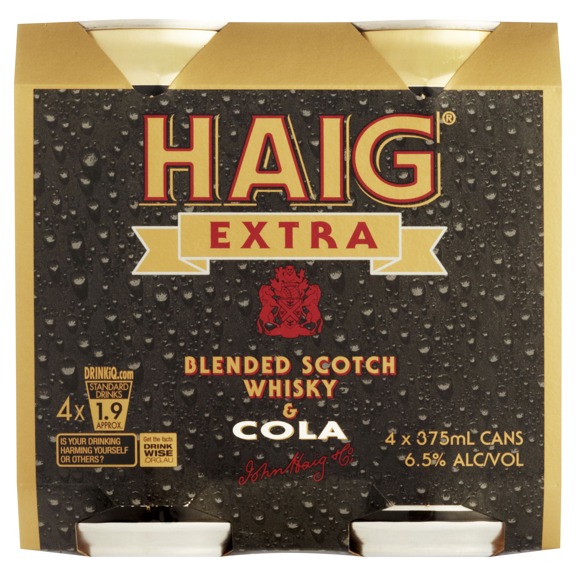 haig extra blended scotch whisky & cola 4 pack 375ml