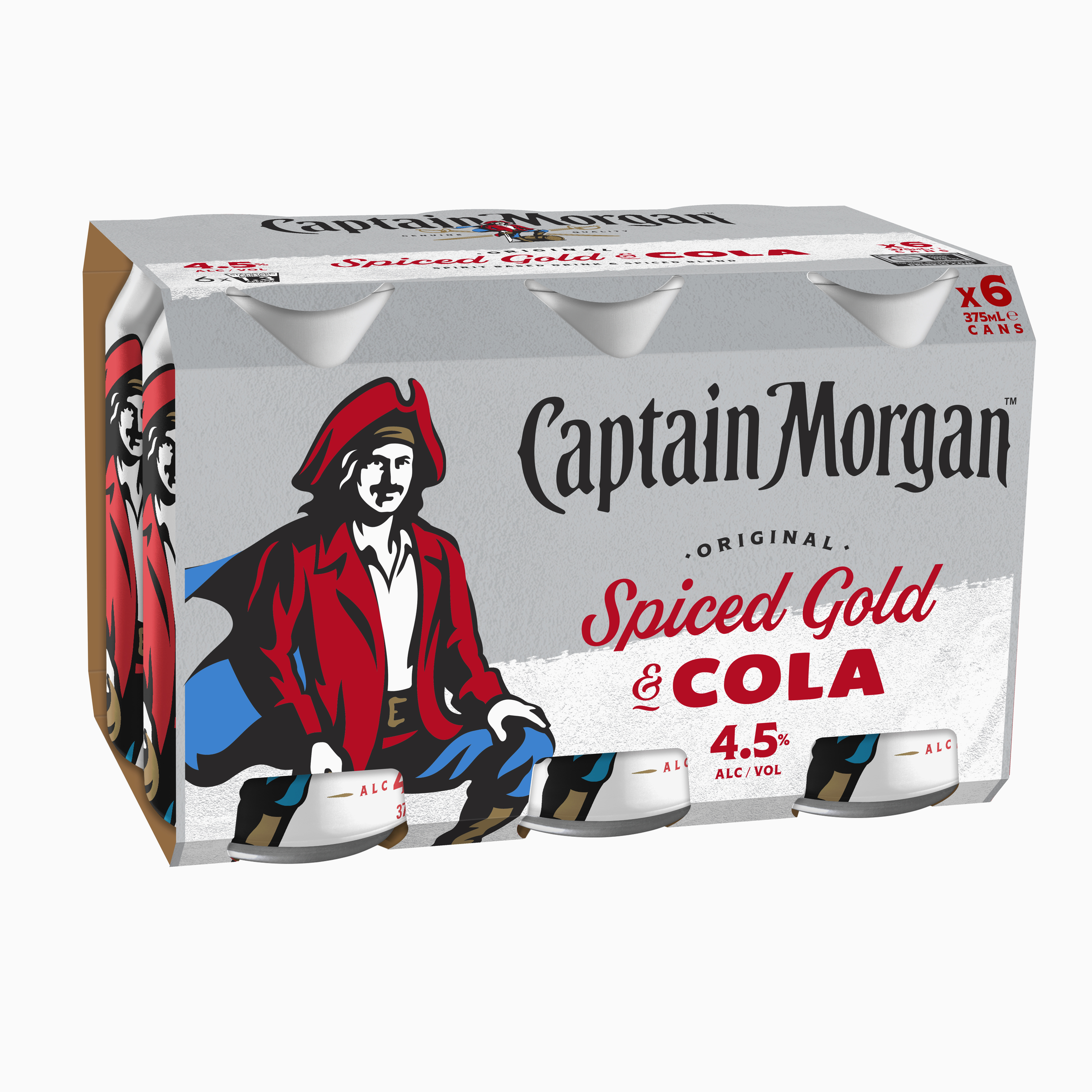 captain morgan original spiced gold & cola 4.5% 375ml can 6 pack